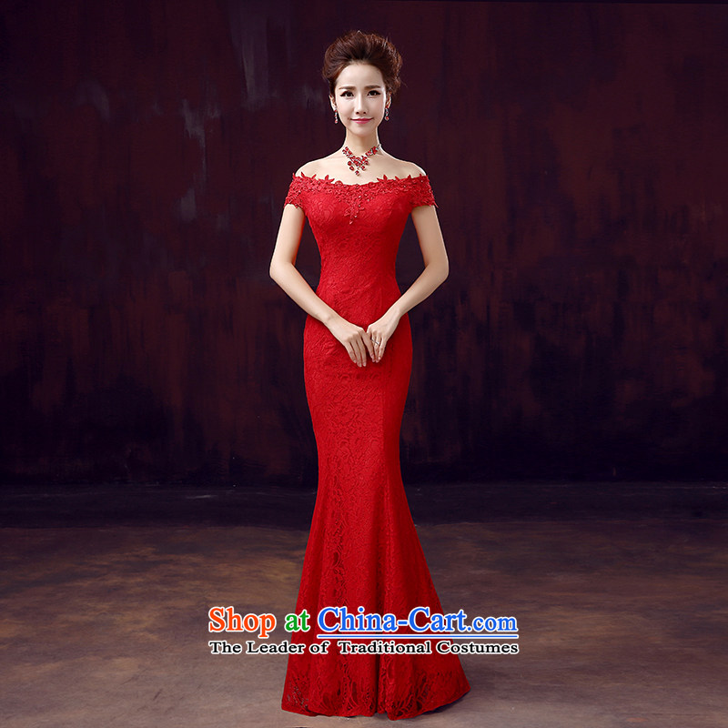 The dumping of the wedding dress bows dress bride new 2015 Red Dress long word   crowsfoot shoulder to align the red M, dumping of wedding dress shopping on the Internet has been pressed.