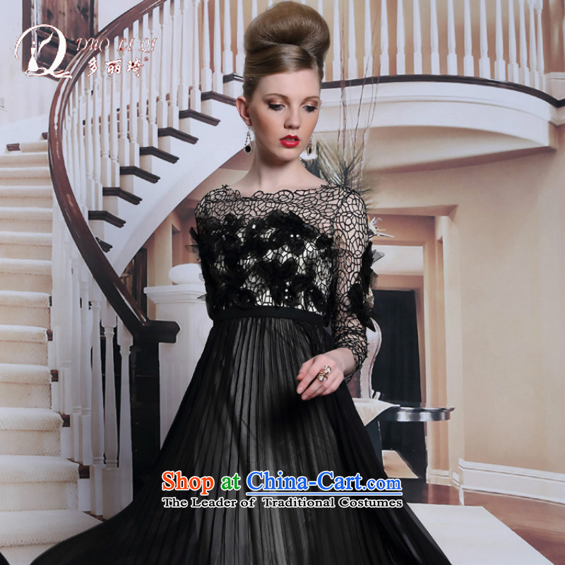 Doris Qi new products in Europe dress long-sleeved black dress engraving flowers dinner graphics thin black dress , M, Doris Qi (doris dress) , , , shopping on the Internet