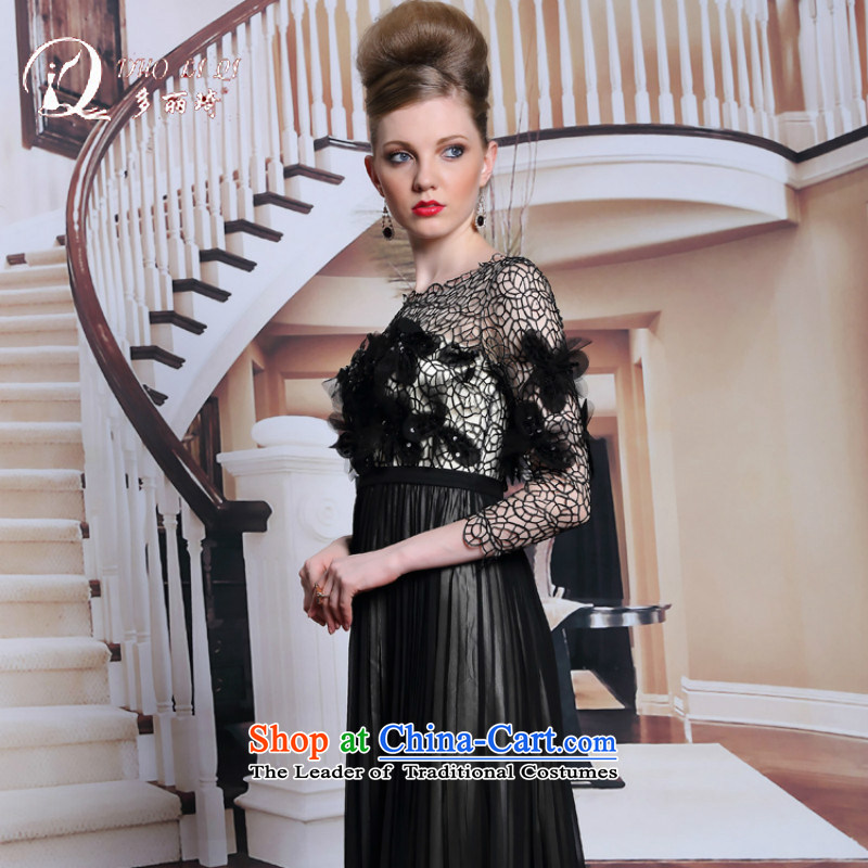 Doris Qi new products in Europe dress long-sleeved black dress engraving flowers dinner graphics thin black dress , M, Doris Qi (doris dress) , , , shopping on the Internet