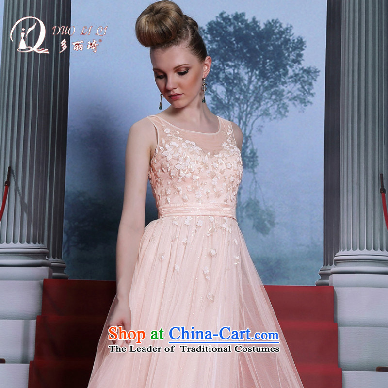Doris Qi pink bride dress manually booking flowering dress skirt round-neck collar evening dresses sleeveless larger female pink XL