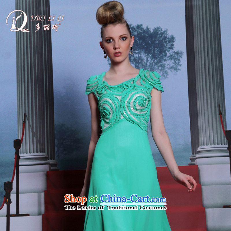 Doris Qi Plate flower evening dresses zip to the moderator dress code video thin large evening dresses female green S