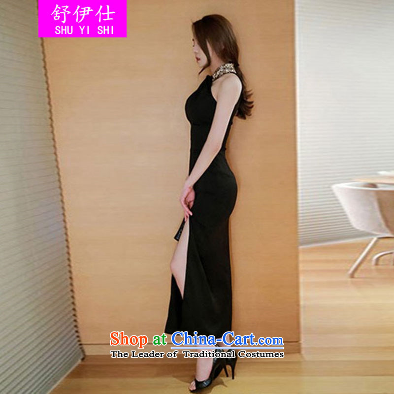 Schui Sze nightclubs Women's Summer new Korean bare shoulders back gathering banquet bridesmaid clothing chiffon elegant package and the forklift truck dresses hang also flash bead Sau San long skirt black S, see (shuyishi schui) , , , shopping on the Internet