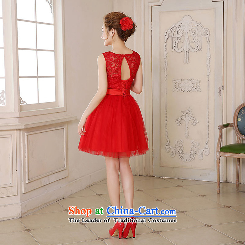 Talk to her new bride 2015 Wedding Dress Short, red lace shoulders bows service short skirts spring and summer small red dress XL, whisper to Madame shopping on the Internet has been pressed.