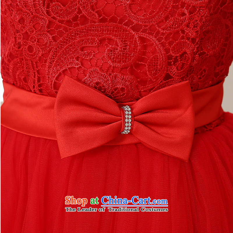 Talk to her new bride 2015 Wedding Dress Short, red lace shoulders bows service short skirts spring and summer small red dress XL, whisper to Madame shopping on the Internet has been pressed.