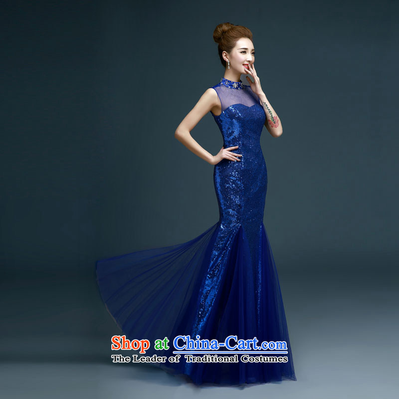 Evening dress new luxury on 2015 chip elegant sexy crowsfoot dress annual meeting of persons chairing the banquet bride will serve wedding dress women bows blue , L, Gil beautiful shopping on the Internet has been pressed.