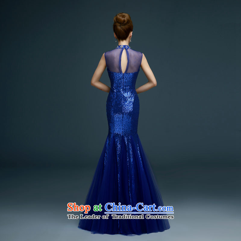 Evening dress new luxury on 2015 chip elegant sexy crowsfoot dress annual meeting of persons chairing the banquet bride will serve wedding dress women bows blue , L, Gil beautiful shopping on the Internet has been pressed.