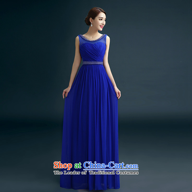 The new 2015 evening dresses luxuriant elegance and sexy shoulders dress banquet moderator will drink service wedding dresses bride blue S, Gil beautiful shopping on the Internet has been pressed.