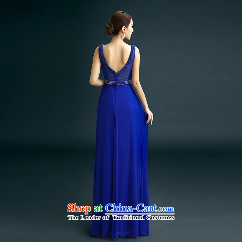 The new 2015 evening dresses luxuriant elegance and sexy shoulders dress banquet moderator will drink service wedding dresses bride blue S, Gil beautiful shopping on the Internet has been pressed.