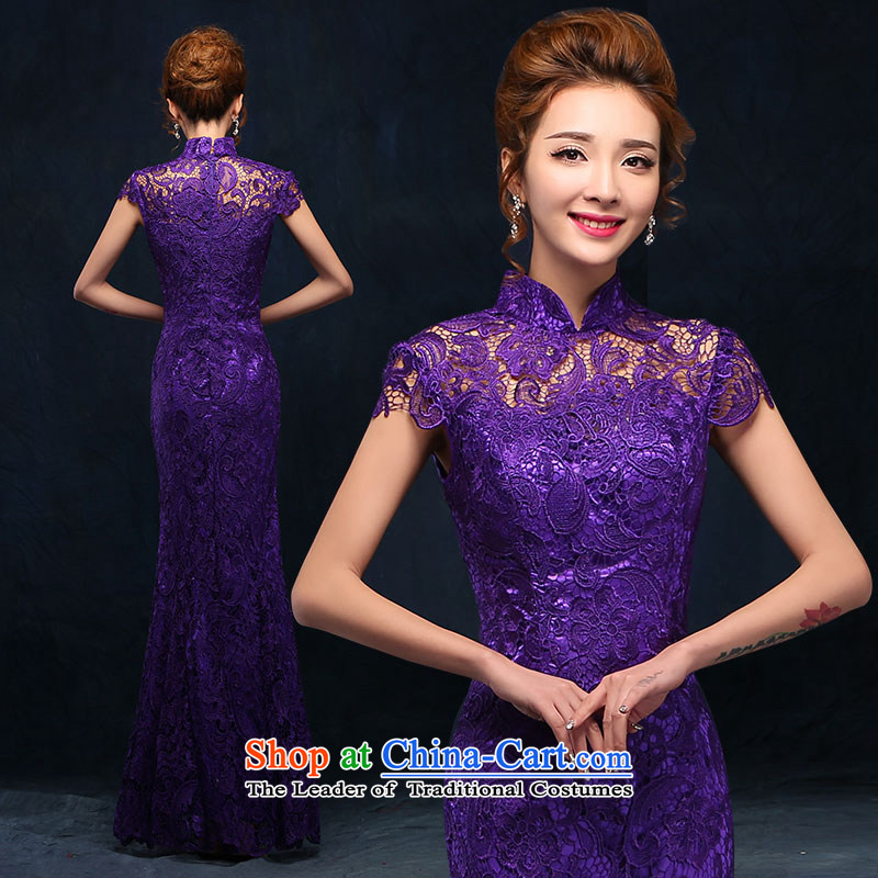 According to Lin Sha marriages bows to stylish purple jackets long Sau San crowsfoot collar marriage lace evening dress Long Purple XL, according to Lin Sha , , , shopping on the Internet