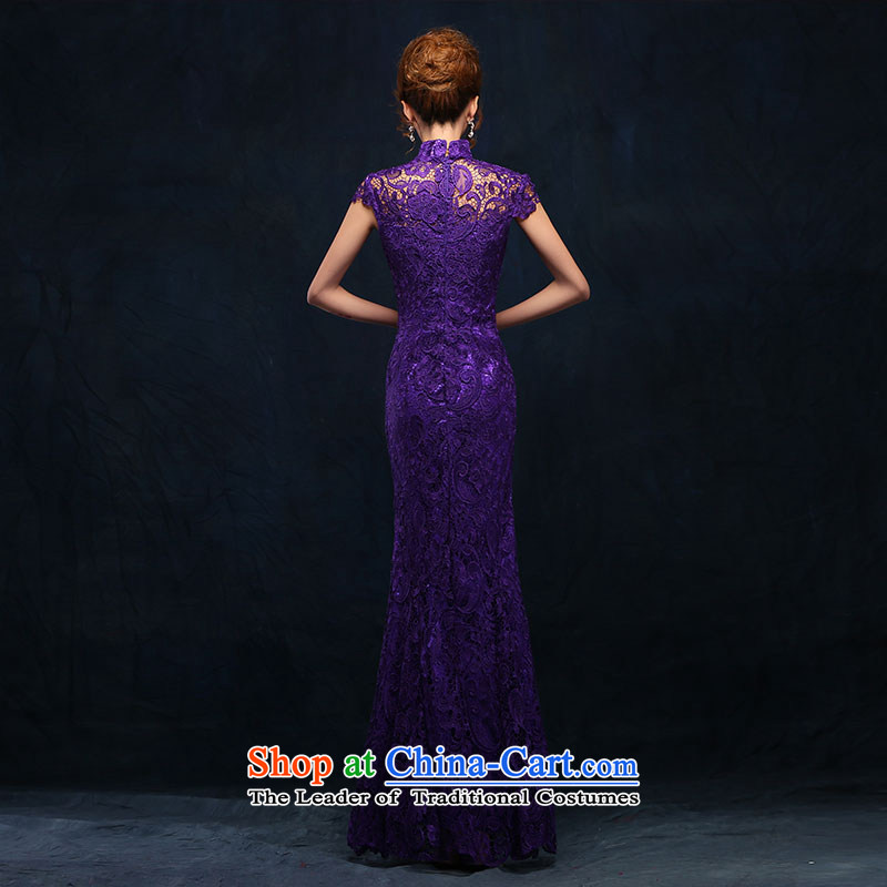 According to Lin Sha marriages bows to stylish purple jackets long Sau San crowsfoot collar marriage lace evening dress Long Purple XL, according to Lin Sha , , , shopping on the Internet