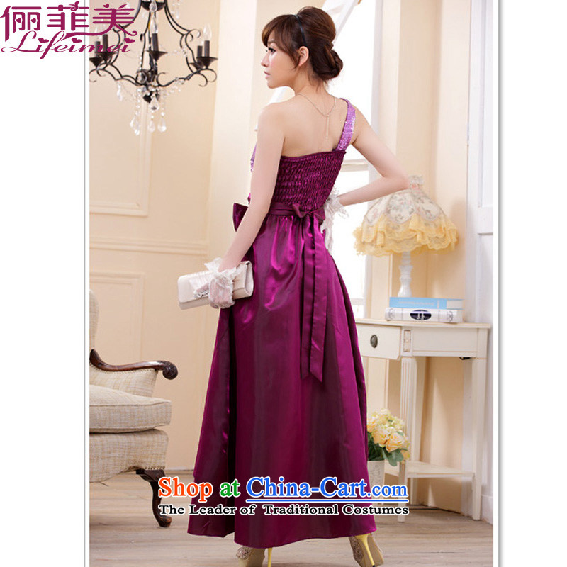 2015 European and American big version on-chip shoulder temperament Top Loin of Sau San Fat mm maximum code evening dinner show annual long dresses bridal dresses XXXL purple for 160-180, 158 and shopping on the Internet has been pressed.
