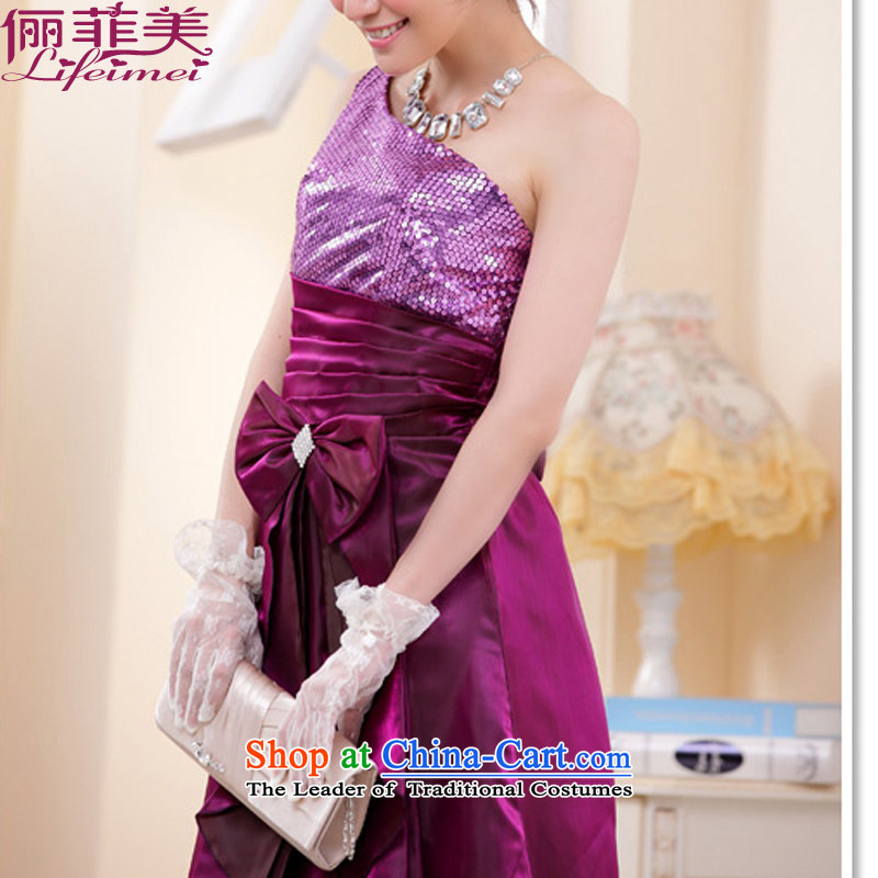 2015 European and American big version on-chip shoulder temperament Top Loin of Sau San Fat mm maximum code evening dinner show annual long dresses bridal dresses XXXL purple for 160-180, 158 and shopping on the Internet has been pressed.