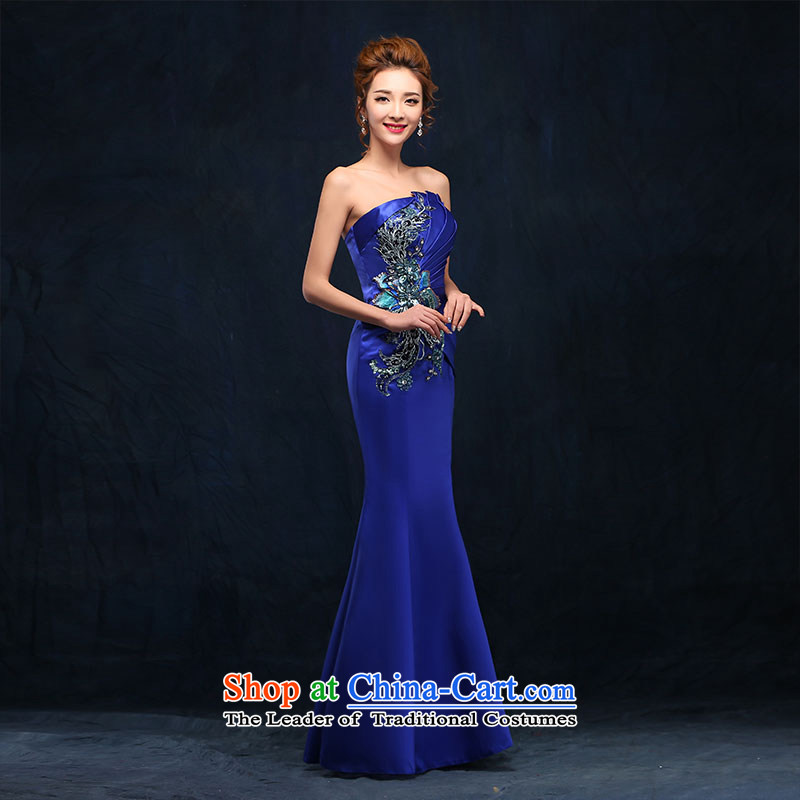According to Lin Sha evening dresses 2015 new long service bridal dresses bows and chest silk stylish crowsfoot marriage blue dress according to Lin Sha Blue M , , , shopping on the Internet