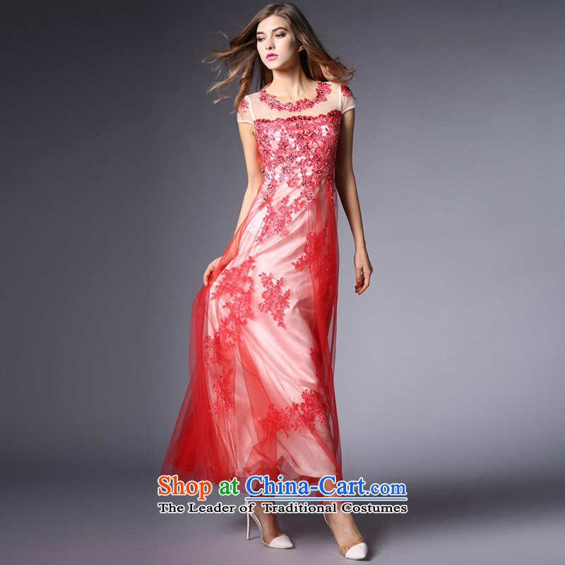 The OSCE Poetry Film Women's dresses heavy industry staples bead embroidered gauze large bride wedding dresses long skirt serving evening drink red S, Europe (oushiying poem) , , , shopping on the Internet