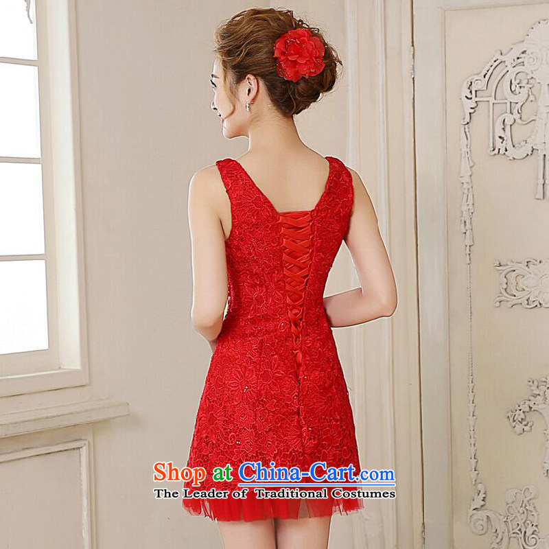 Talk to her new 2015 lace bridal dresses, Korean short red shoulders bows service of marriage crowsfoot small red dress XXL, whisper to Madame shopping on the Internet has been pressed.