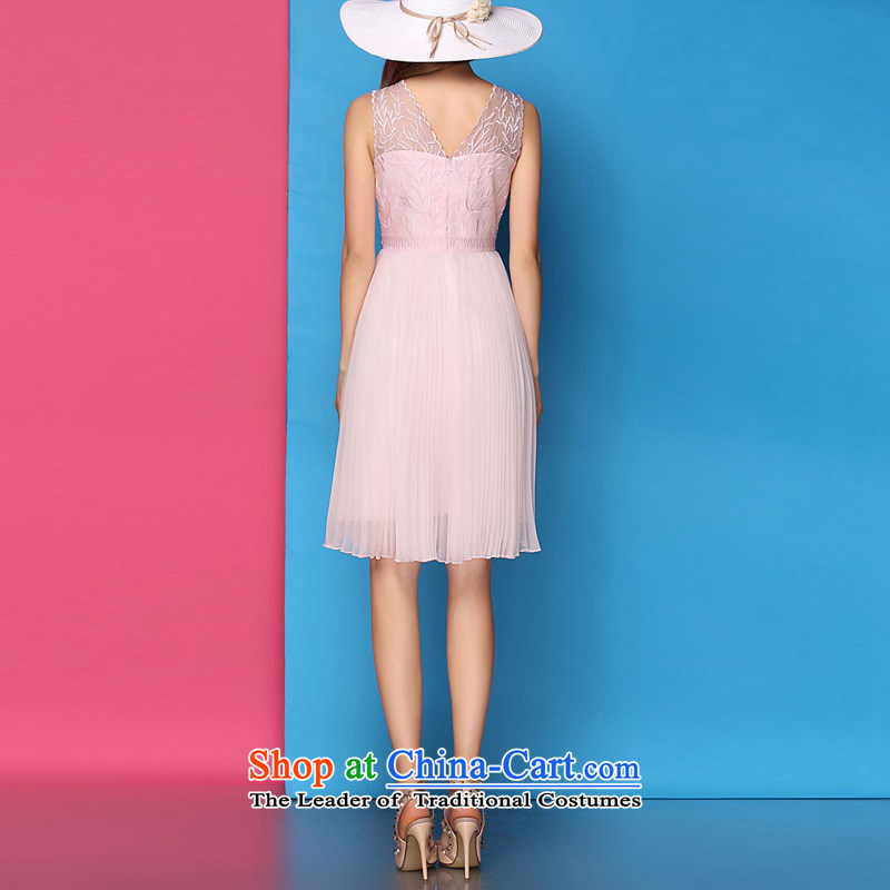 The OSCE Poetry Film 2015 Fall/Winter Collections New Silk nail pearl V-Neck Sau San embroidered dress sense of high-end skirt pale pink dresses , Europe (oushiying poem) , , , shopping on the Internet