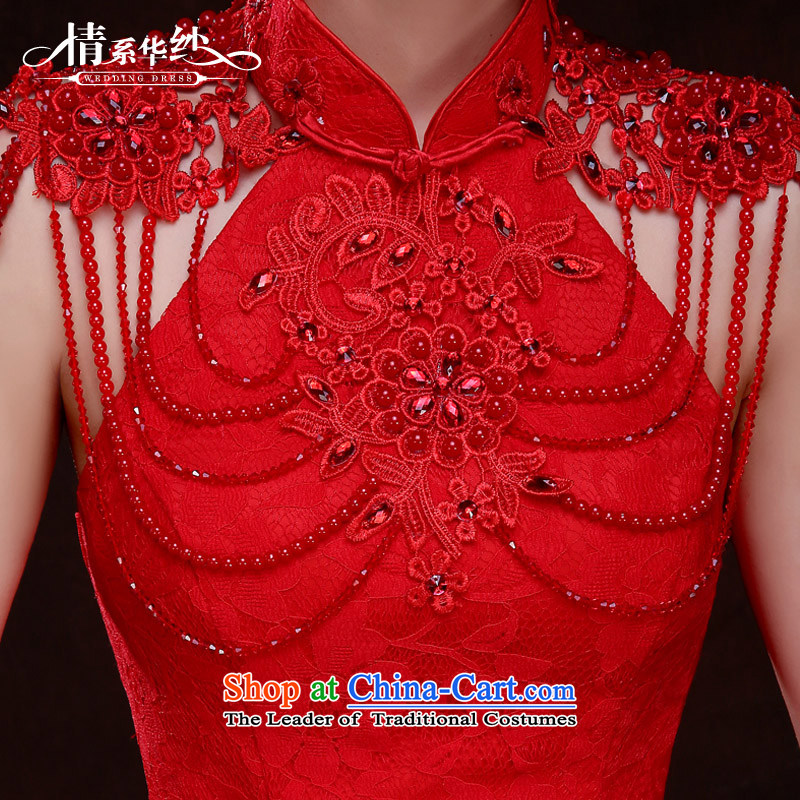 Qing Hua 2015 new bride yarn bows to the skirt marriage wedding dresses long red stylish evening dress autumn and winter female red s Qing Hua yarn , , , shopping on the Internet