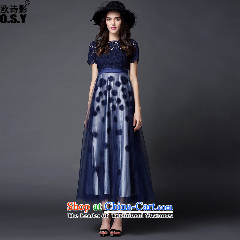 The OSCE Poetry Film 2015 new long wedding banquet party bridesmaid red wedding dress bride long skirt annual bows wedding blue XL