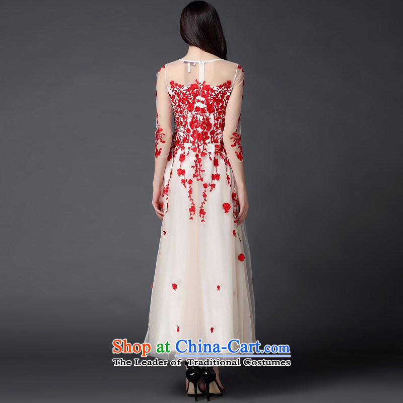 The OSCE Poetry Film 2015 autumn and winter new Western big gauze stitching heavy industry staples bead embroidered dress dresses Sau San Long skirts RED M, Europe (oushiying poem) , , , shopping on the Internet
