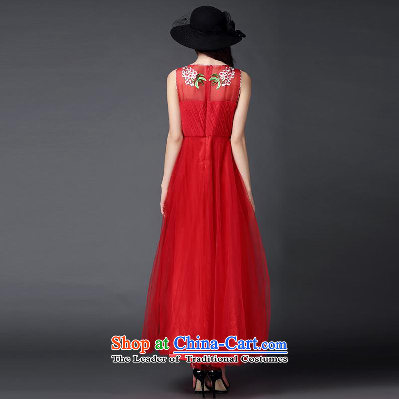 The OSCE Poetry Film 2015 new women's flower embroidery drill length of nail red wedding dress evening banquet bridesmaid bride long skirt annual spring services bows red , L, Europe (oushiying poem) , , , shopping on the Internet