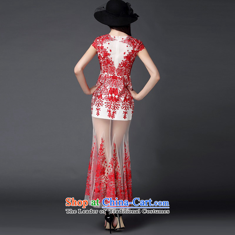 The OSCE Poetry Film 2015 new women's big western dress dresses long crowsfoot Sau San marriage wedding dresses large short-sleeved red M Europe long skirt (oushiying poem) , , , shopping on the Internet