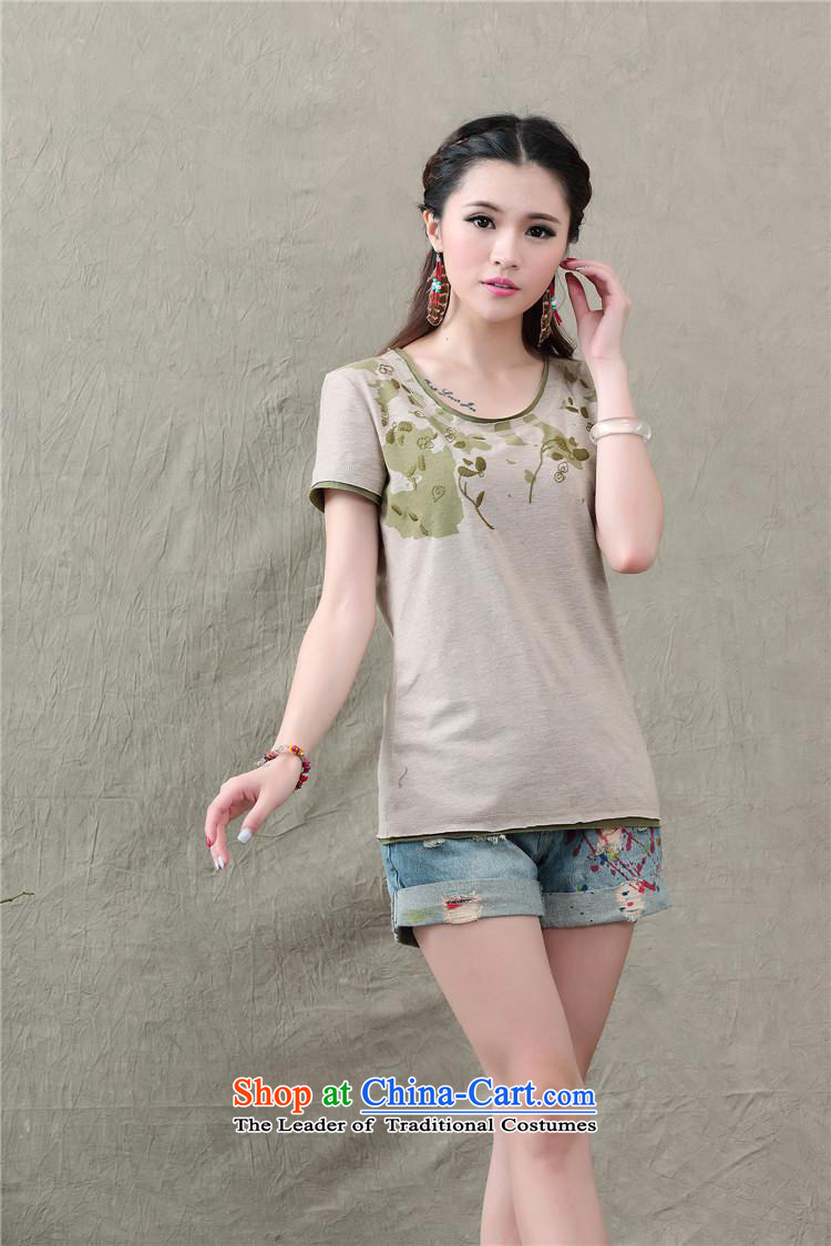Women's Summer new literary and artistic temperament stamp pure cotton short-sleeved T-shirt with round collar female clothes 738 gray S picture, prices, brand platters! The elections are supplied in the national character of distribution, so action, buy now enjoy more preferential! As soon as possible.
