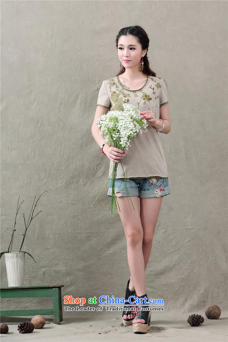 Women's Summer new literary and artistic temperament stamp pure cotton short-sleeved T-shirt with round collar female clothes 738 gray S picture, prices, brand platters! The elections are supplied in the national character of distribution, so action, buy now enjoy more preferential! As soon as possible.