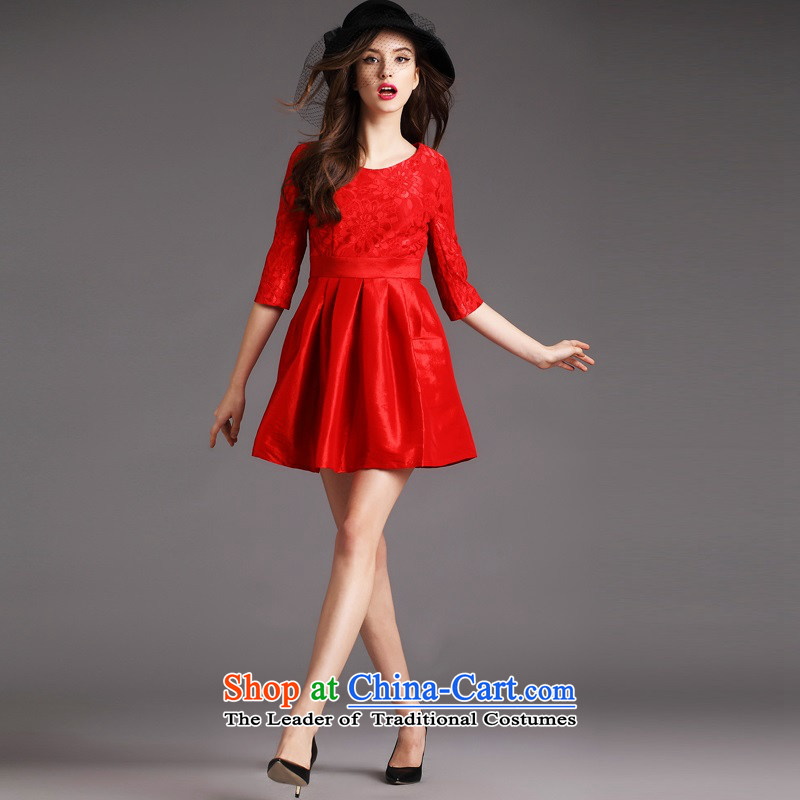 The OSCE Poetry Film 2015 autumn and winter in new cuff dresses Lace Embroidery stitching bon bon dress skirt bows services under the auspices of the lift mast mount married women a skirt red XL, Europe (oushiying poem) , , , shopping on the Internet