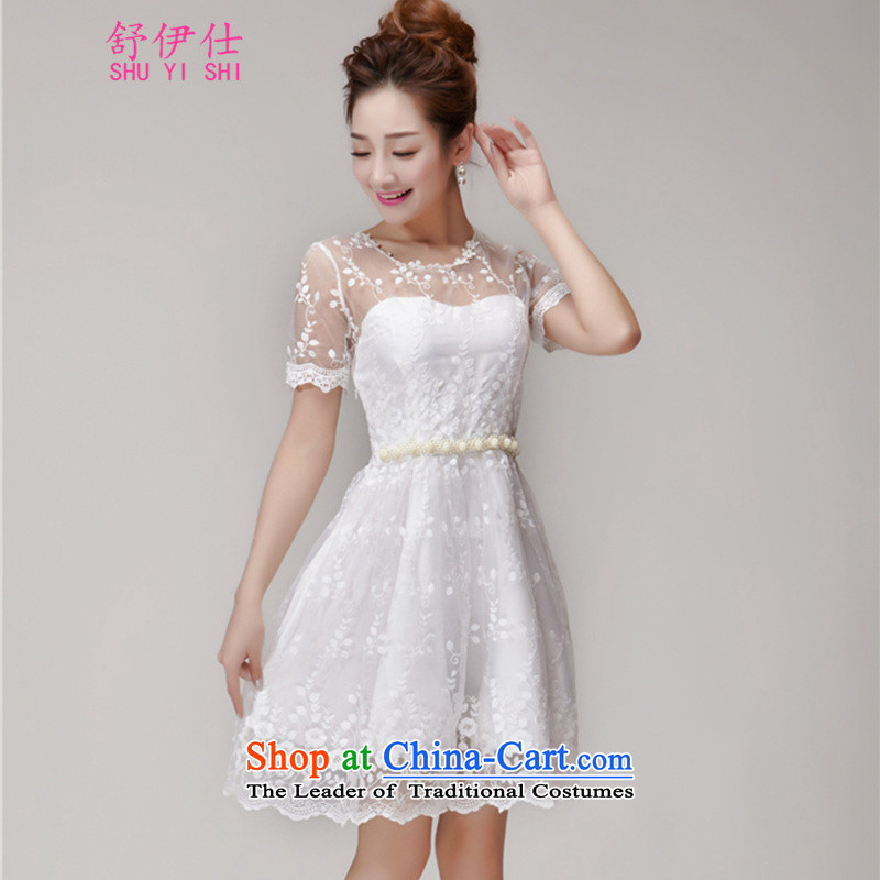 Schui Sze Summer High-end heavy industry lace hook flower engraving gauze manually staple Pearl Princess dresses dress skirt Fashion hen banquet noble Sister White L, schui services see (shuyishi) , , , shopping on the Internet