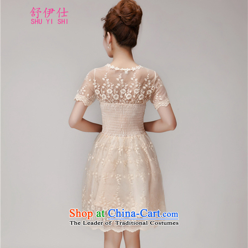 Schui Sze Summer High-end heavy industry lace hook flower engraving gauze manually staple Pearl Princess dresses dress skirt Fashion hen banquet noble Sister White L, schui services see (shuyishi) , , , shopping on the Internet