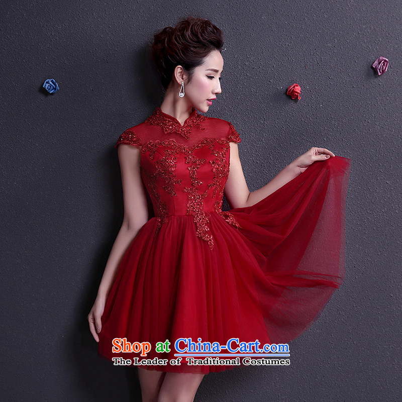 The dumping of the wedding dress bows services dress bride stylish 2015 short, thin-video history   Marriage wedding dresses spring and summer wine red?XL