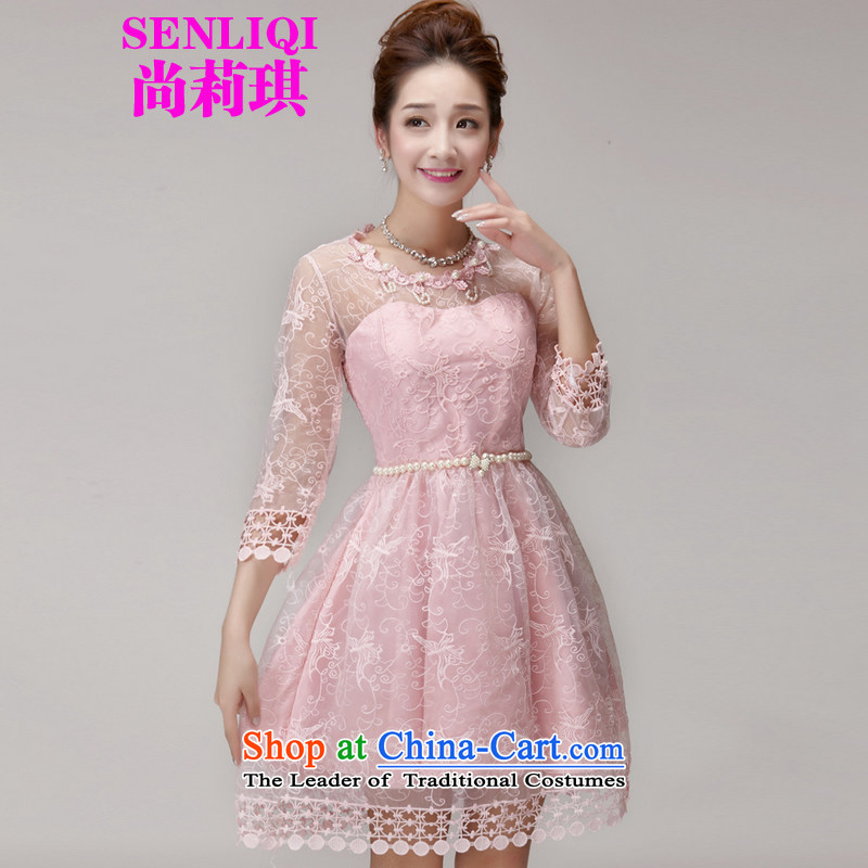 Yet Liqi 2015 Summer new staple Pearl Princess skirt dresses Sau San champagne color and chest bridesmaid services sister skirt small girls 996 Pink dresses , M, yet liqi shopping on the Internet has been pressed.