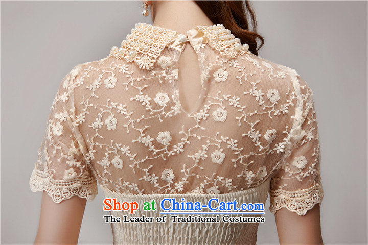 Yet Liqi 2015 Summer new heavy industry staples Pearl Pearl Lace Embroidery collar engraving small incense wind bon bon dresses dress 990 apricot L photo, prices, brand platters! The elections are supplied in the national character of distribution, so action, buy now enjoy more preferential! As soon as possible.