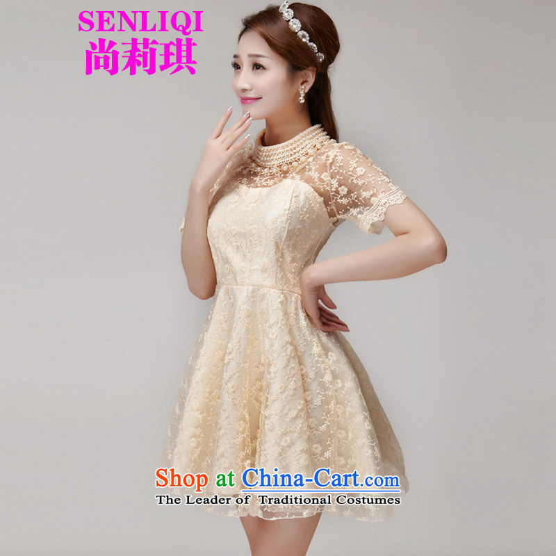 Yet Liqi 2015 Summer new heavy industry staples Pearl Pearl Lace Embroidery collar engraving small incense wind bon bon dresses dress 990 apricot , L, yet liqi shopping on the Internet has been pressed.