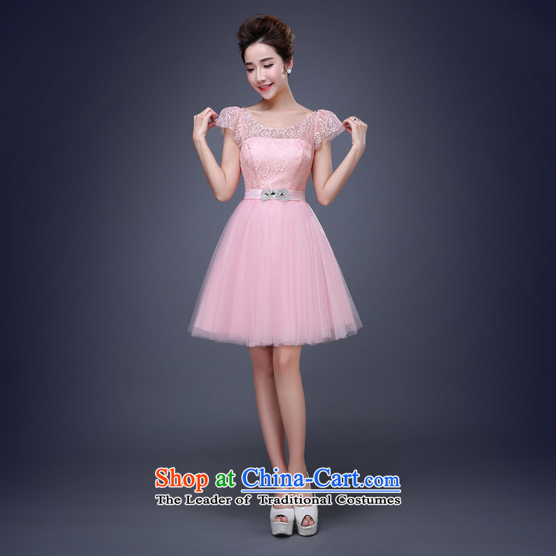 Jie Mija 2015 new lace wedding dresses, small short skirt evening dress performances bride services bridesmaid dresses bows bare pink M
