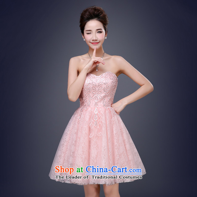 Jie Mija 2015 new lace wedding dresses, small short skirt evening dress performances bridesmaid dresses serving drink bare pink XXXL, Jie mia , , , shopping on the Internet