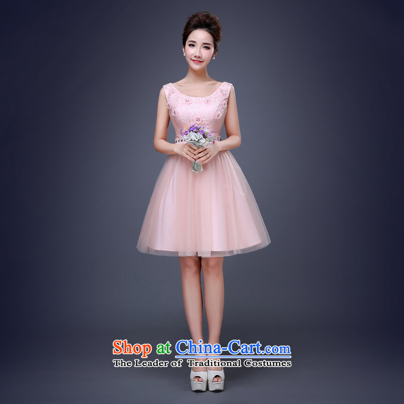 Jie Mija?2015 new lace small dress short skirt evening dress_ show the bride bows services bridesmaid dress bare pink?XXXL