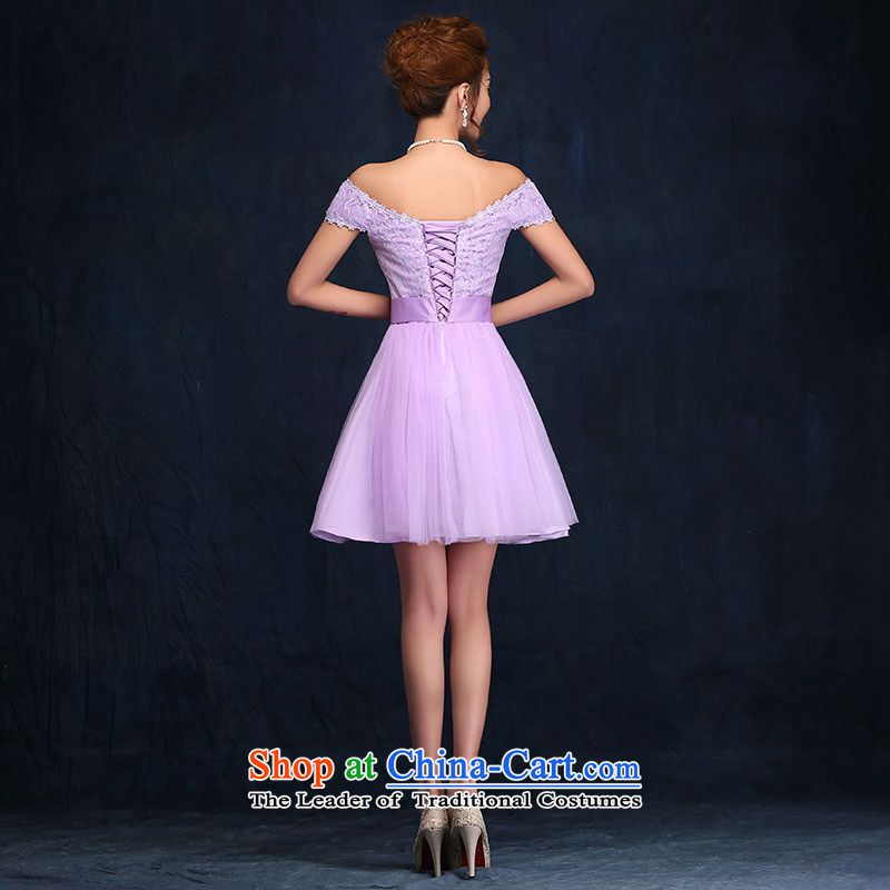 2015 new bridesmaid dress a field shoulder lace white short skirt bon bon skirt straps small dress sister skirt purple , L, according to Lin Sha , , , shopping on the Internet