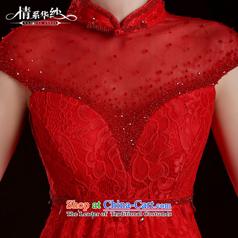 Qing Hua Sha fashionable bride bows service, spring and autumn 2015 new retro cheongsam wedding dress lace large red dress code red , L, Qing Hua yarn , , , shopping on the Internet