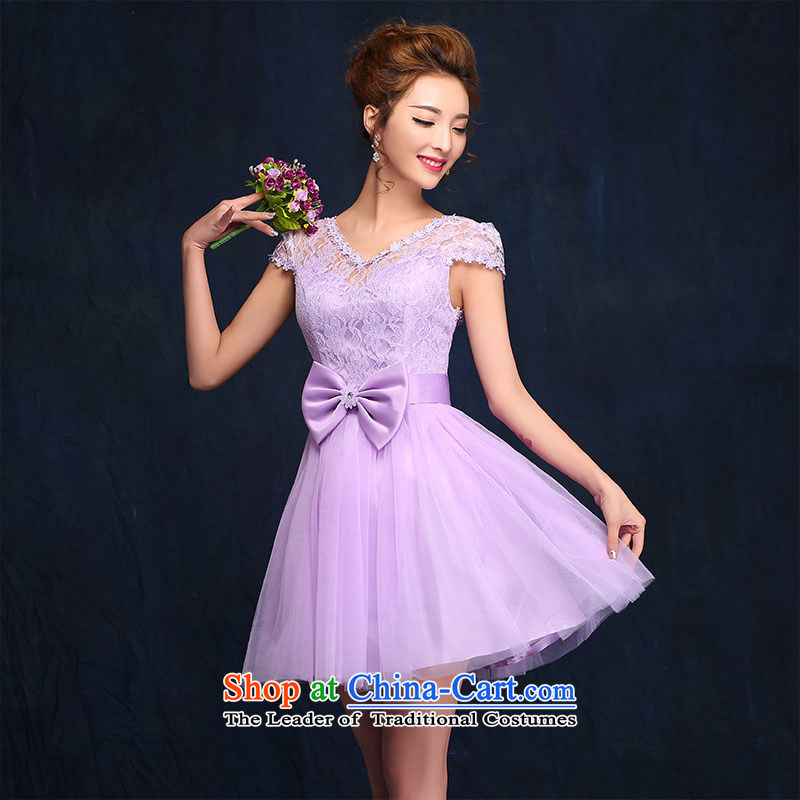 Bridesmaid evening dresses new spring 2015 short, Champagne Purple Sau San tie banquet bridesmaid mission sister skirt purple?XL