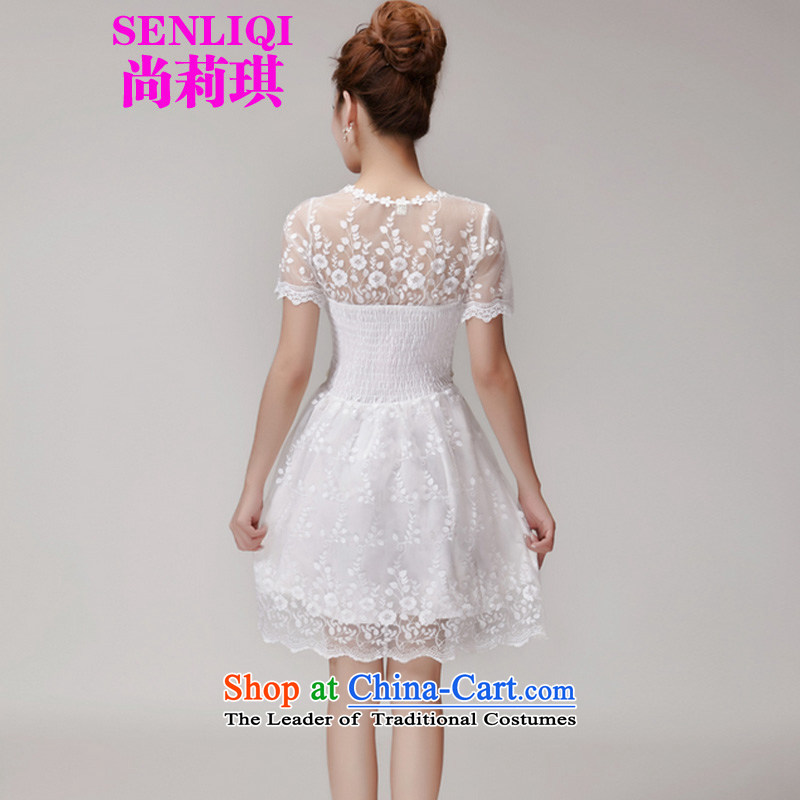 Yet Liqi 2015 Summer new heavy industry lace hook flower engraving gauze manually staple Pearl Princess dresses dress skirt women 1000 White M, yet liqi shopping on the Internet has been pressed.