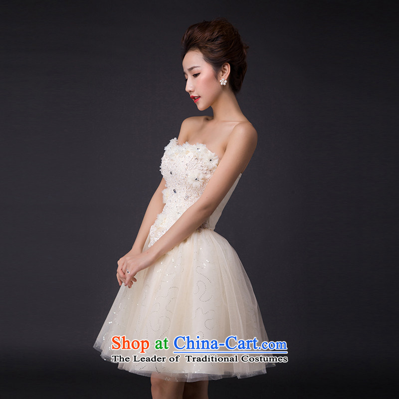 Hei Kaki 2015 new bows dress Korean dress wiping the chest was chaired by annual concert dress skirt  P008 champagne color S, Hei Kaki shopping on the Internet has been pressed.