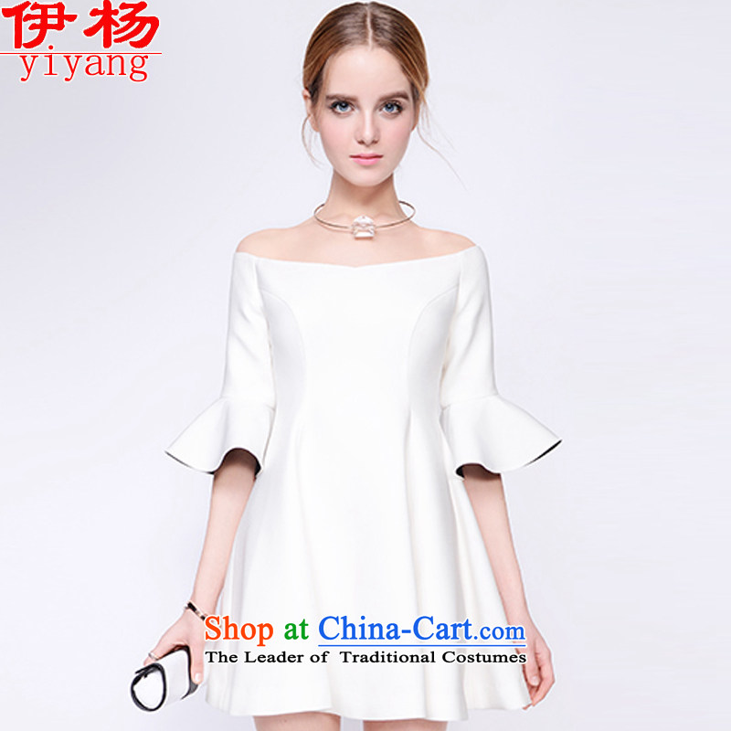 El Yang 2015 Summer new European sites for the word     bare shoulders dresses Foutune of dress skirt whiteS