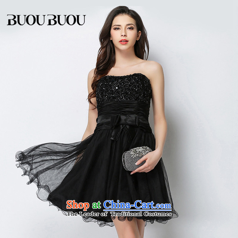 The state of women's treasure buoubuou counters in the summer of 2015, genuine antique nail Pearl Black High waist nets small black dress?M