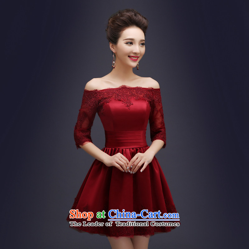 Wedding dress uniform evening drink in the autumn 2015 new stylish short skirt) Bride bows services wine red slotted shoulder banquet evening dresses female wine red ,L,100 Ka-ming, , , , shopping on the Internet