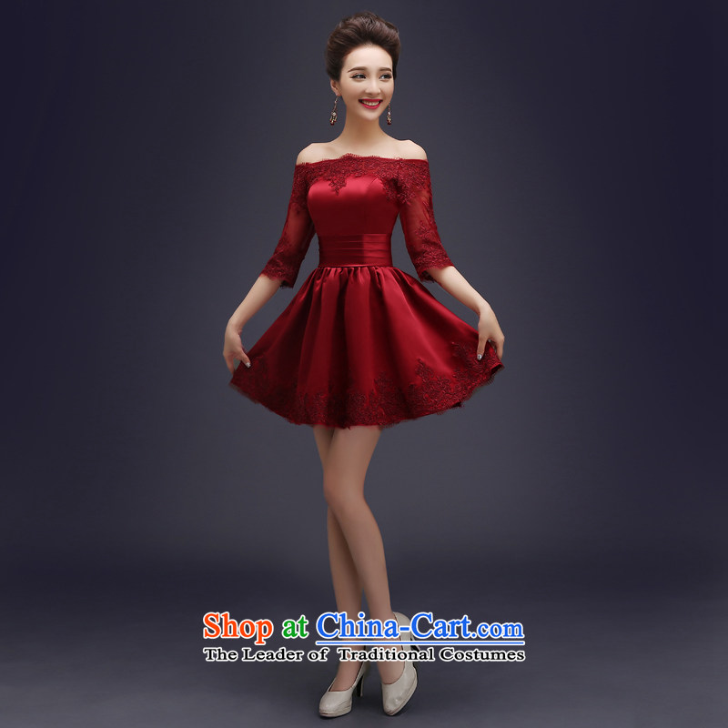 Wedding dress uniform evening drink in the autumn 2015 new stylish short skirt) Bride bows services wine red slotted shoulder banquet evening dresses female wine red ,L,100 Ka-ming, , , , shopping on the Internet