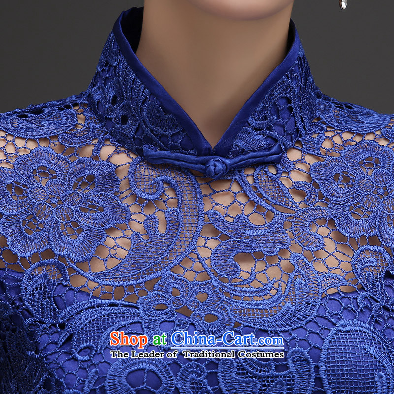 Wedding dress uniform evening drink in the autumn 2015 a new field shoulder lace Sau San short skirt) package and bride bows services banquet evening dresses female blue , L, hundreds of Ming products , , , shopping on the Internet