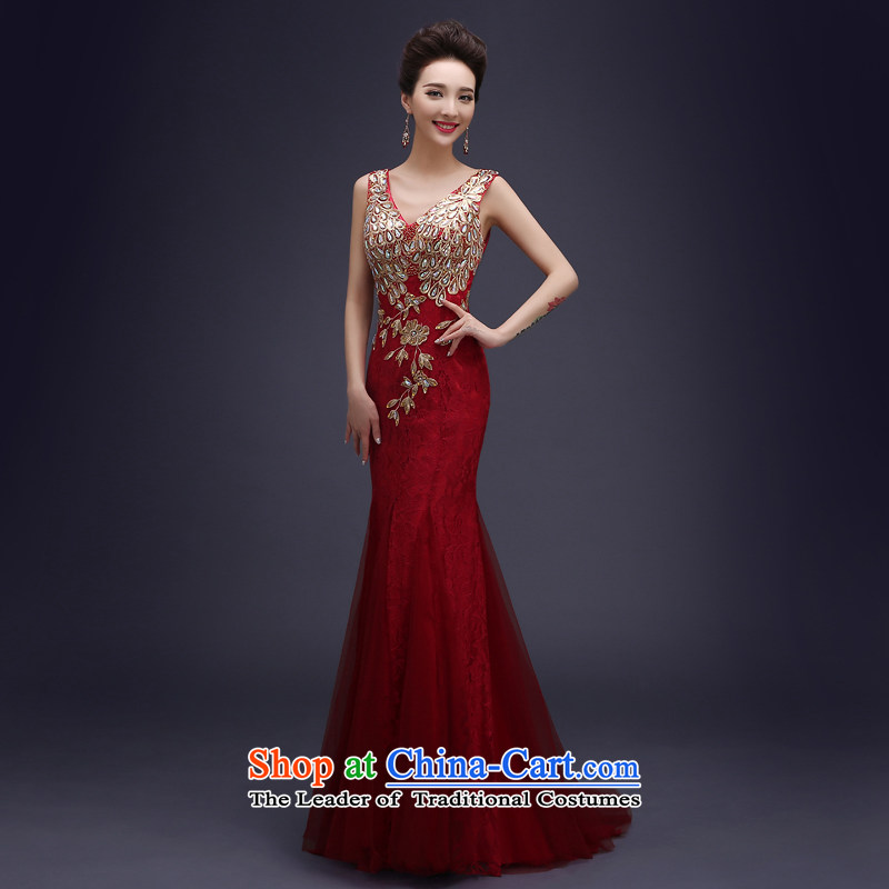 Wedding dress uniform evening drink in the autumn 2015 new marriages bows service long lace shoulders bridesmaid skirt banquet evening dresses wine red XXXL, hundreds of products has been pressed. Mr Martin LEE shopping on the Internet