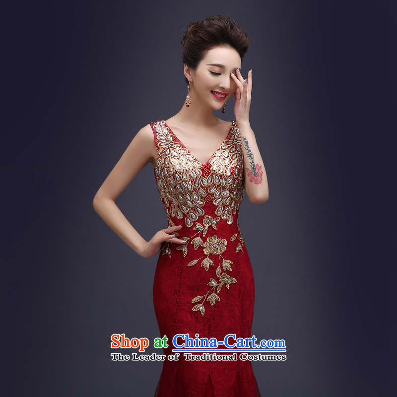 Wedding dress uniform evening drink in the autumn 2015 new marriages bows service long lace shoulders bridesmaid skirt banquet evening dresses wine red XXXL, hundreds of products has been pressed. Mr Martin LEE shopping on the Internet