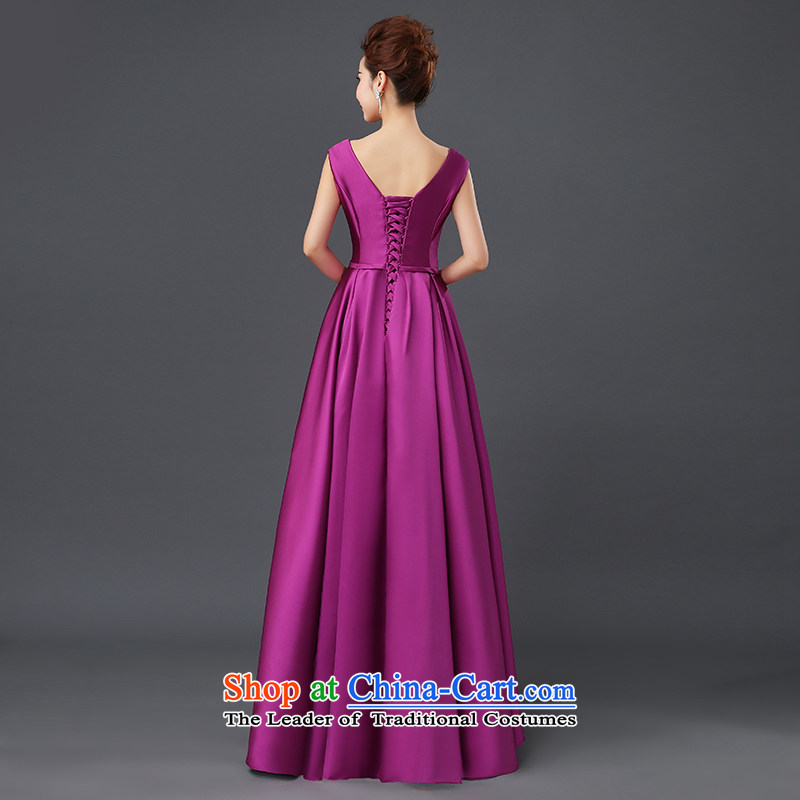 Shared Keun guijin banquet evening dresses 2015 New 2 shoulder length of satin dress bridal dresses small bows to the spring and summer of marriage, purple L code from Suzhou shipment, shared Keun (guijin) , , , shopping on the Internet